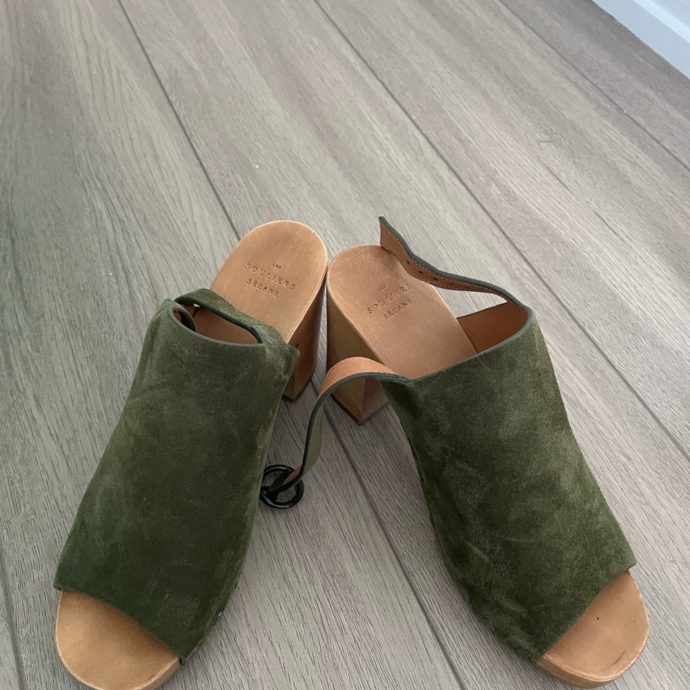 Sezane Forest Green Suede Mules